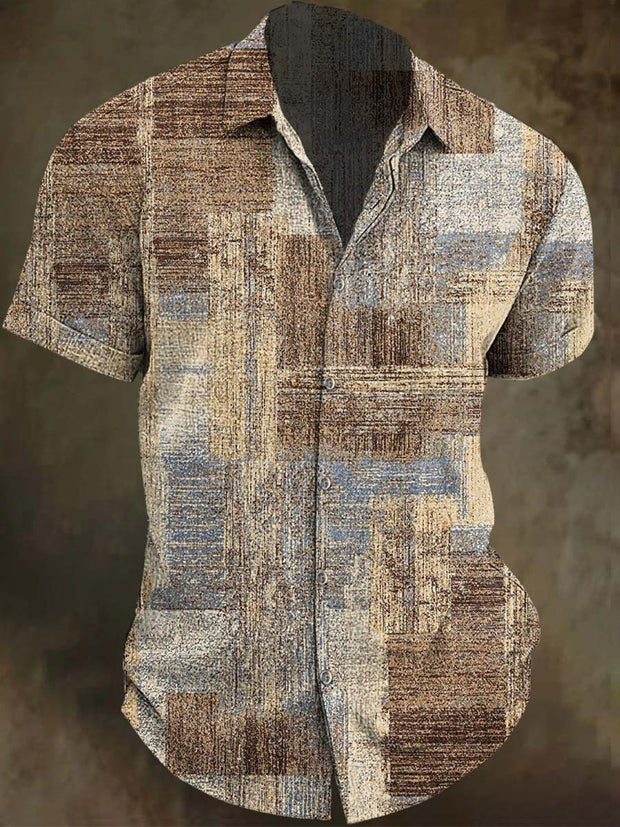Vintage Irregular Art Print Casual Short Sleeve Shirt