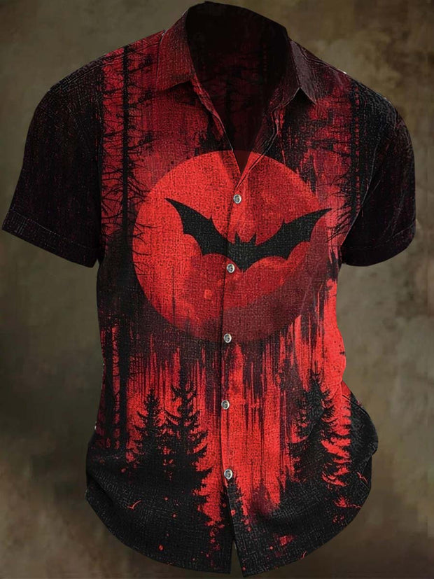 Halloween Bat Print Casual Short Sleeve Shirt