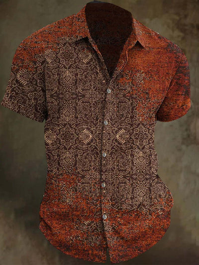 Vintage Patchwork Floral Print Casual Short Sleeve Shirt