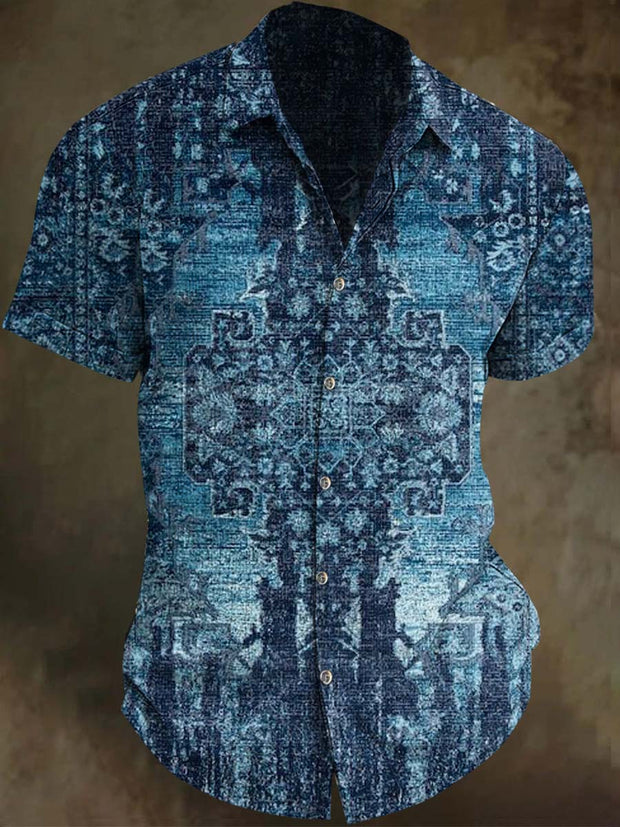 Vintage Floral Print Casual Short Sleeve Shirt
