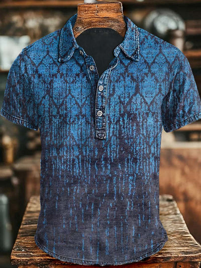 Vintage Gradient Floral Print Casual Short Sleeve Polo Shirt