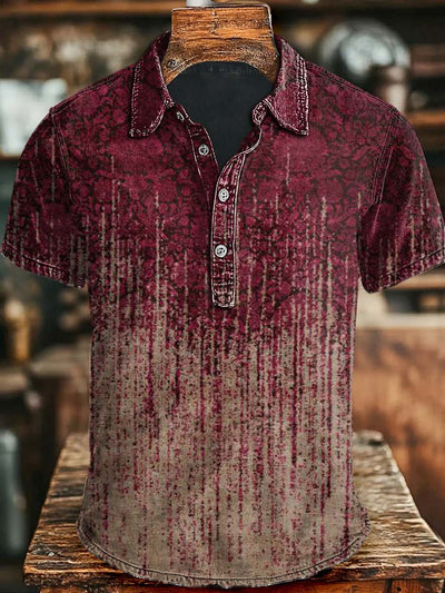 Vintage Aged Floral Print Casual Short Sleeve Polo Shirt