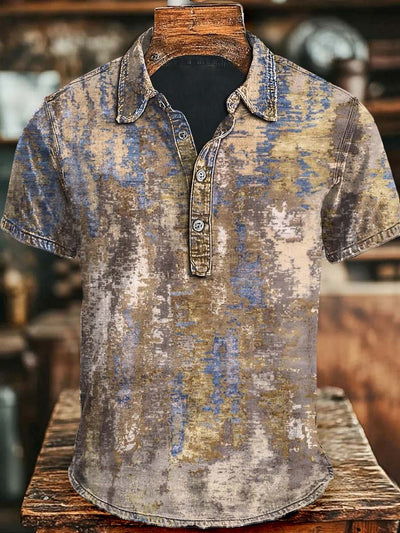 Vintage Old Printed Casual Short Sleeve Polo Shirt