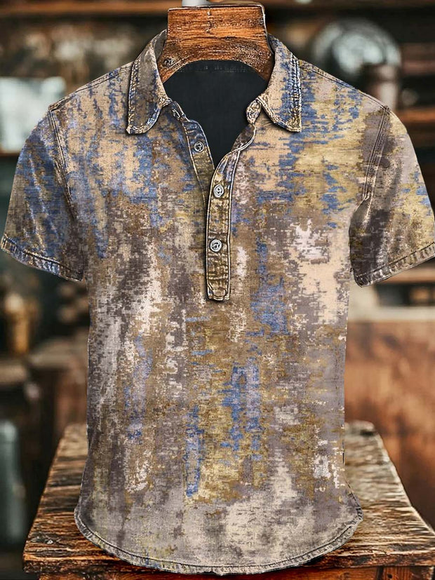 Vintage Old Printed Casual Short Sleeve Polo Shirt