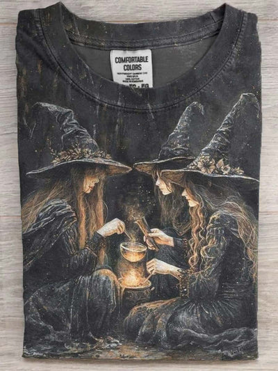 Halloween Witches Printed Casual Short Sleeve T-Shirt