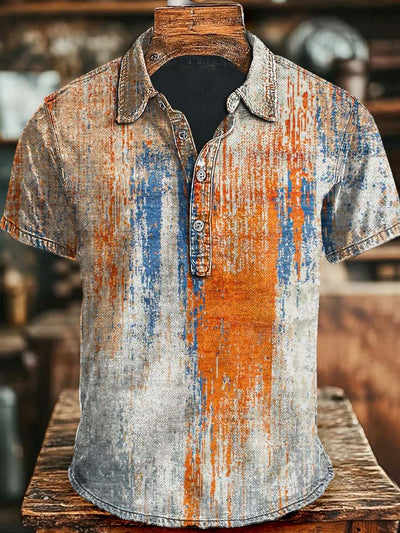 Vintage Gradient Old Printed Casual Short Sleeve Polo Shirt