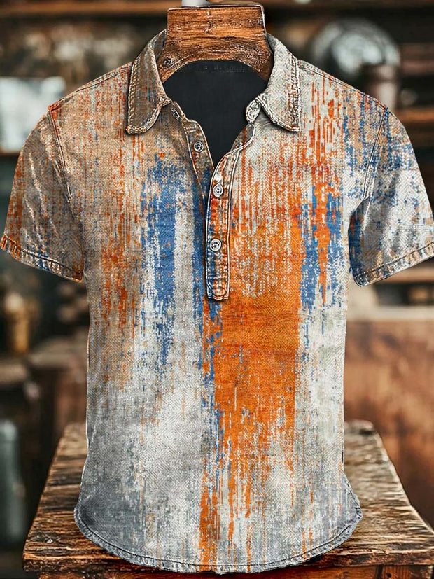 Vintage Gradient Old Printed Casual Short Sleeve Polo Shirt