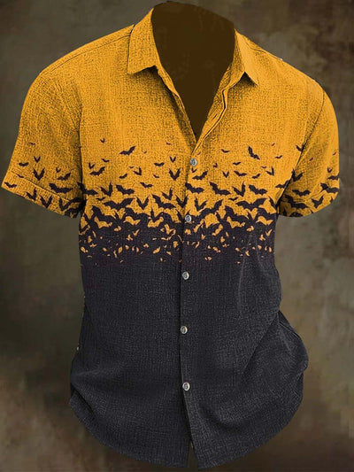 Halloween Bat Gradient Print Casual Short Sleeve Shirt
