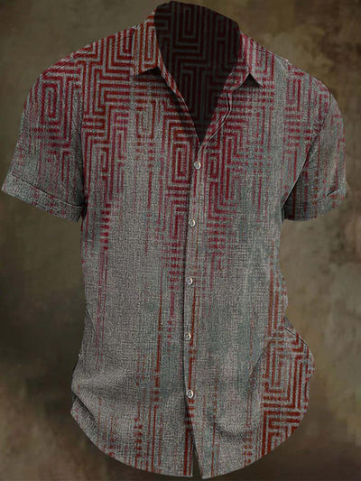 Vintage Gradient Pattern Print Casual Short Sleeve Shirt
