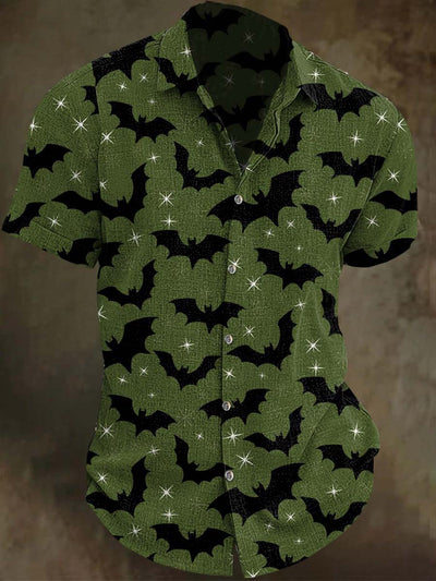 Halloween Bat Print Casual Short Sleeve Shirt