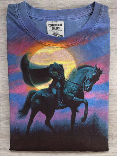 Halloween Pumpkin Rider Printed Casual Short Sleeve T-Shirt