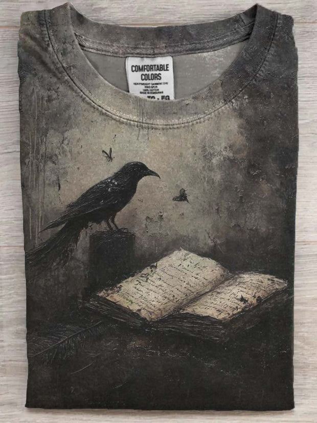 Halloween Raven Print Casual Short Sleeve T-Shirt