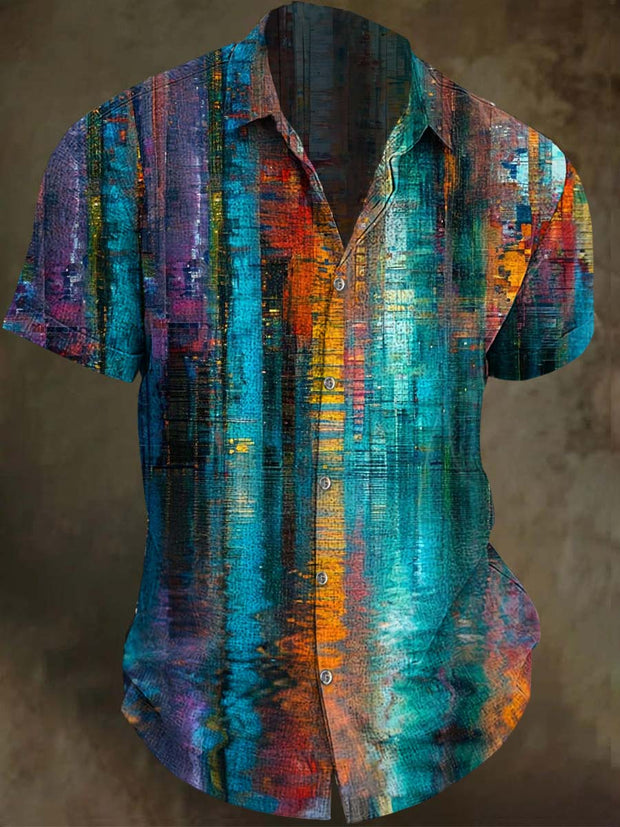 Abstract Irregular Plaid Print Casual Short Sleeve Shirt