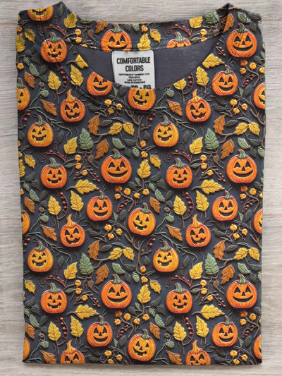 Halloween Pumpkin Print Casual Short Sleeve T-Shirt