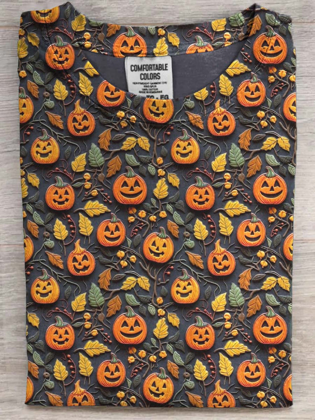 Halloween Pumpkin Print Casual Short Sleeve T-Shirt