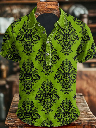 Halloween Floral Print Casual Short Sleeve Polo Shirt