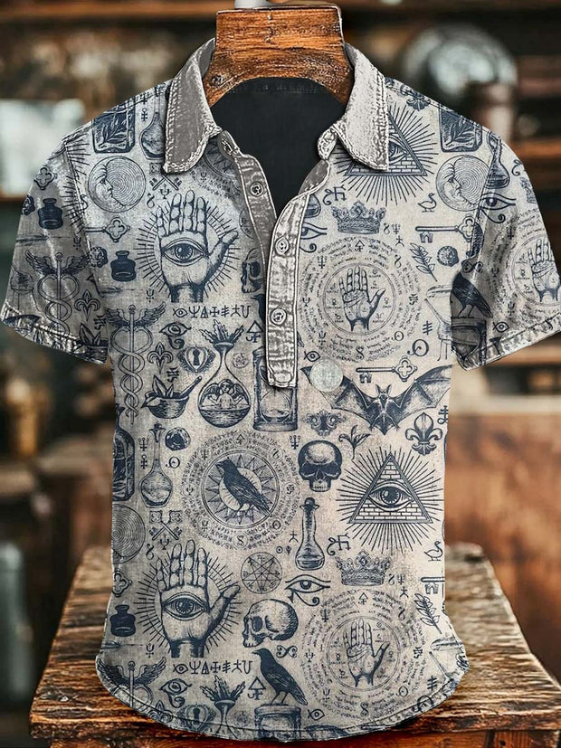 Halloween Dark Print Casual Short Sleeve Polo Shirt