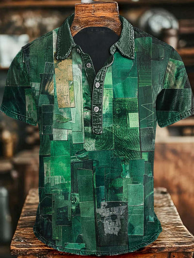 Abstract Irregular Plaid Printed Casual Short Sleeve Polo Shirt
