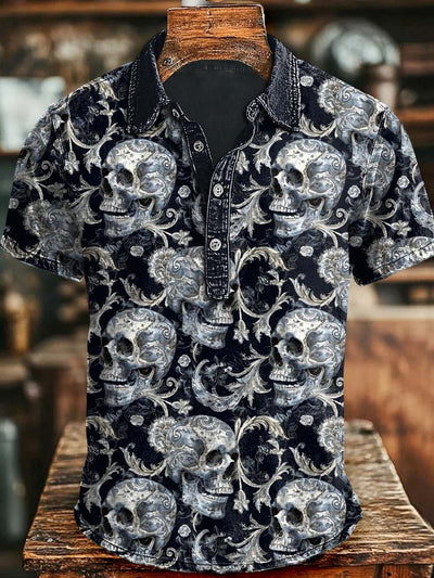 Halloween Skull Print Casual Short Sleeve Polo Shirt