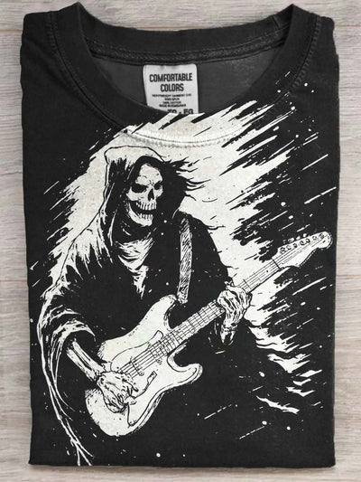 Halloween Guitar Skull Print Casual Short Sleeve T-Shirt