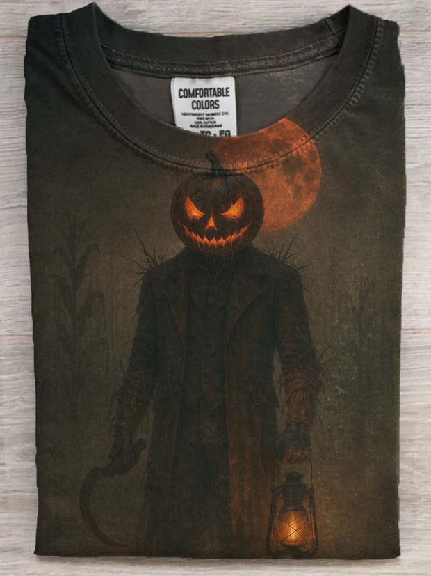 Halloween Evil Pumpkin Print Casual Short Sleeve T-Shirt