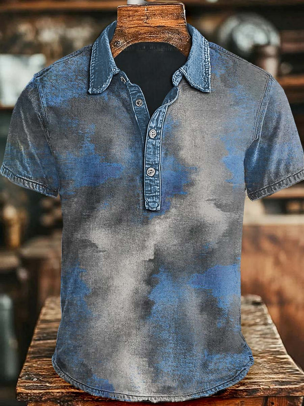 Abstract Gradient Art Print Casual Short Sleeve Polo Shirt