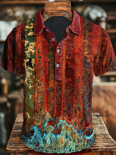 Abstract Color Clash Art Print Casual Short Sleeve Polo Shirt