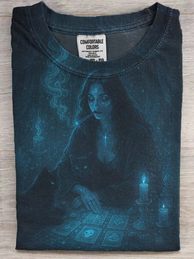 Halloween Tarot Print Casual Short Sleeve T-Shirt