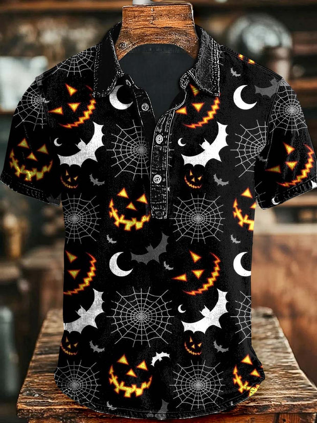 Halloween Evil Smiley Print Casual Short Sleeve Polo Shirt
