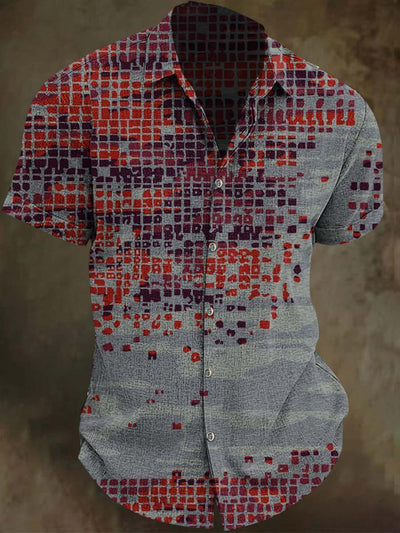 Vintage Irregular Plaid Printed Casual Short Sleeve Shirt