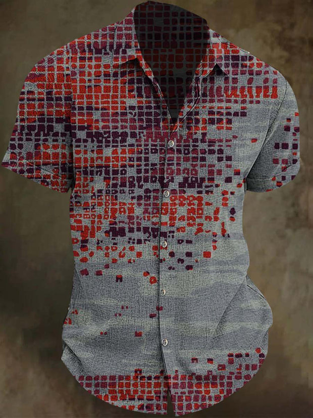 Vintage Irregular Plaid Printed Casual Short Sleeve Shirt