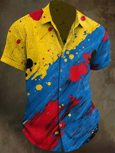 Color Clash Art Print Casual Short Sleeve Shirt