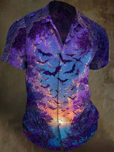 Halloween Bat Print Casual Short Sleeve Shirt
