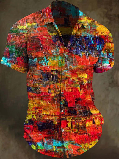 Color Clash Art Print Casual Short Sleeve Shirt
