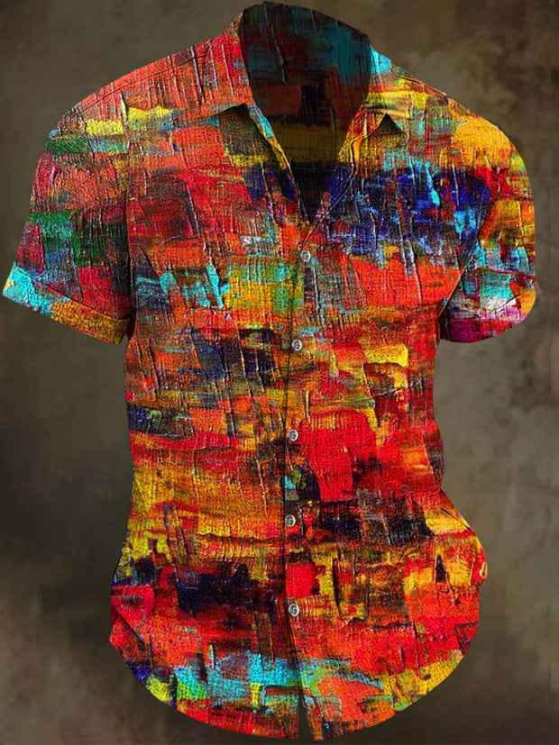 Color Clash Art Print Casual Short Sleeve Shirt