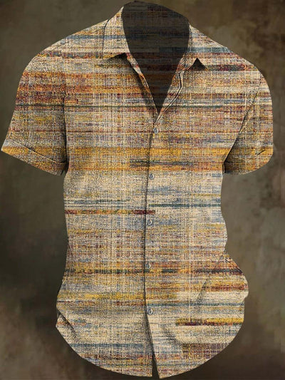 Vintage Stripe Print Casual Short Sleeve Shirt