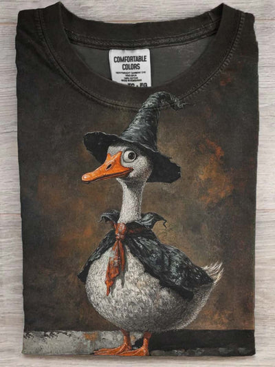 Halloween Goose in a Witch Costume Print Casual  Short Sleeve T-Shirt