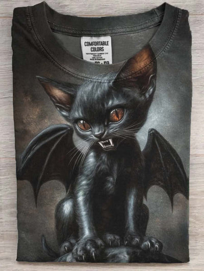 Halloween Evil Cat Print Casual Short Sleeve T-Shirt