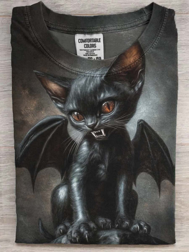 Halloween Evil Cat Print Casual Short Sleeve T-Shirt