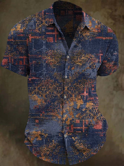 Vintage Modern Art Pattern Print Casual Short Sleeve Shirt