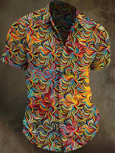 Color Rendering Floral Print Casual Short Sleeve Shirt