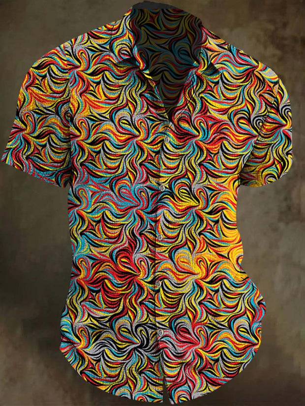 Color Rendering Floral Print Casual Short Sleeve Shirt
