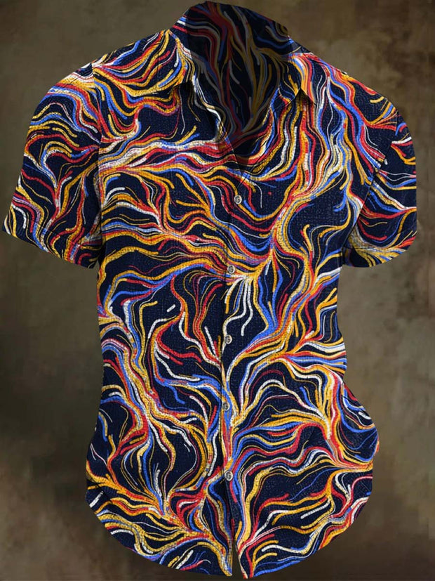 Colorful Rendered Line Print Casual Short Sleeve Shirt