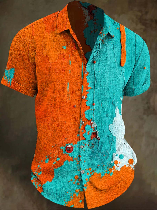 Color Clash Art Print Casual Short Sleeve Shirt