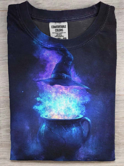Halloween Witch Hat Print Casual Short Sleeve T-Shirt