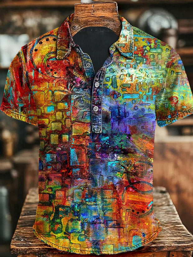 Art Colorful Abstract Print Casual Short Sleeve Polo Shirt