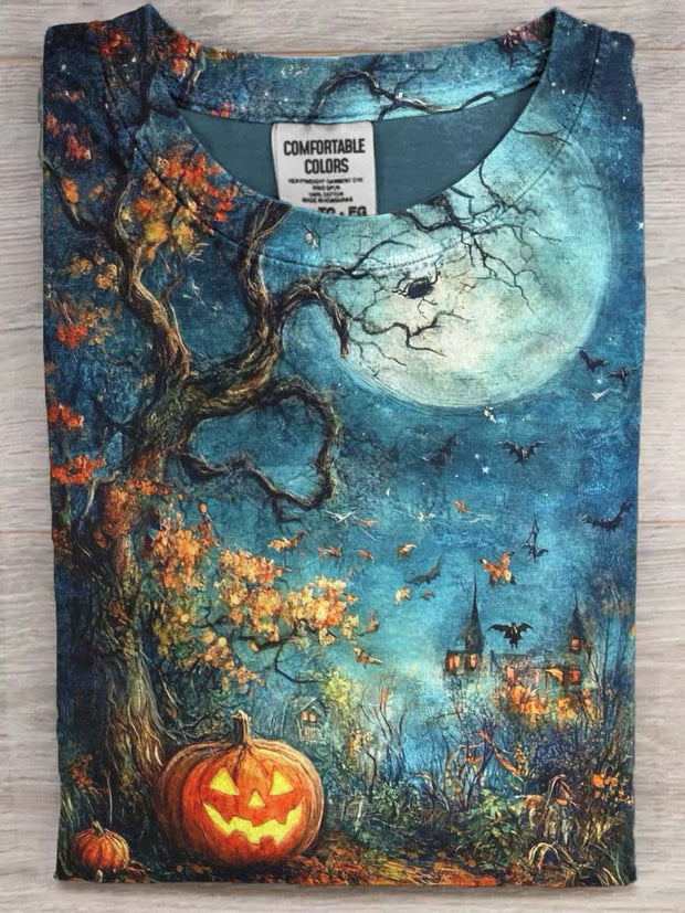 Halloween Midnight Print Casual Short Sleeve T-Shirt