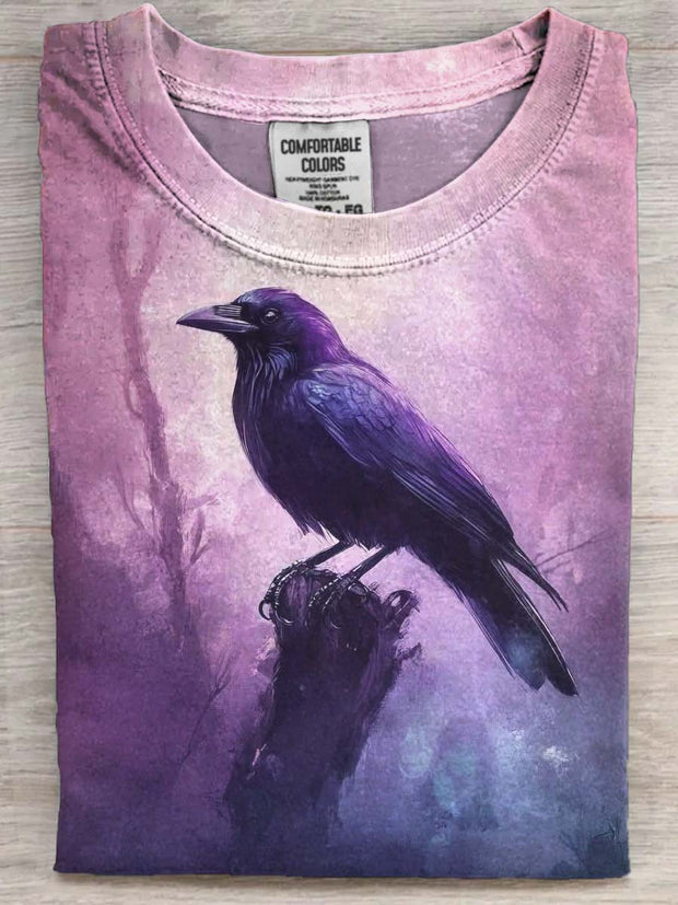 Halloween Raven Print Casual Short Sleeve T-Shirt