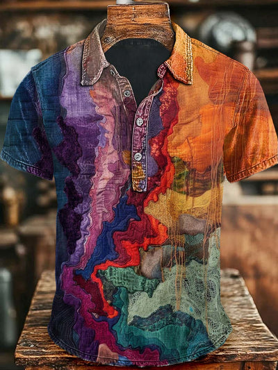Art Colorful Clash Print Casual Short Sleeve Polo Shirt