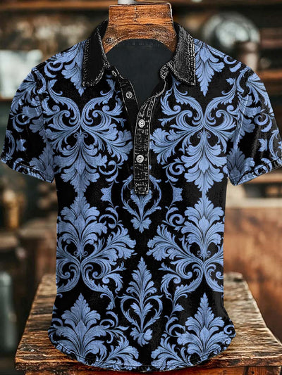 Vintage Floral Print Casual Short Sleeve Polo Shirt